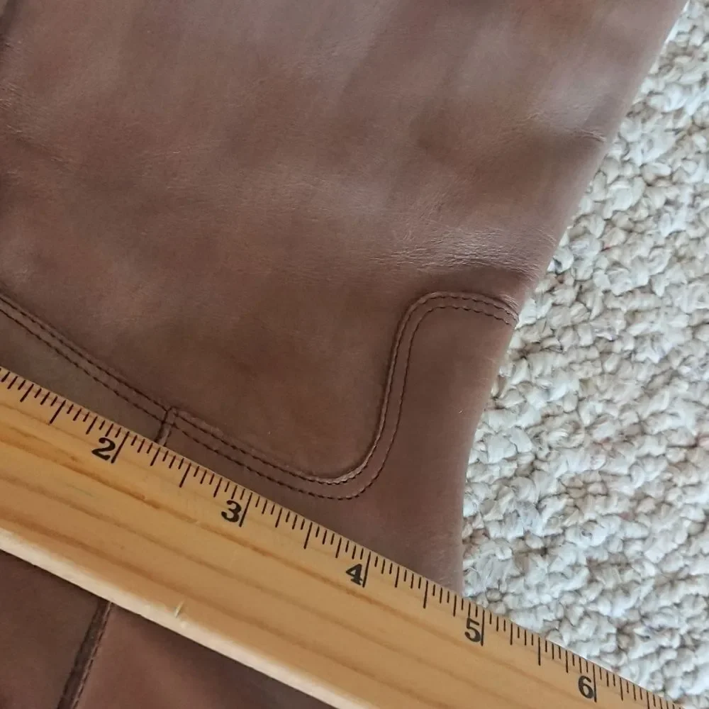 Saks Fifth Avenue Italy Taupe Brown Black Leather Knee High Riding boots sz 6